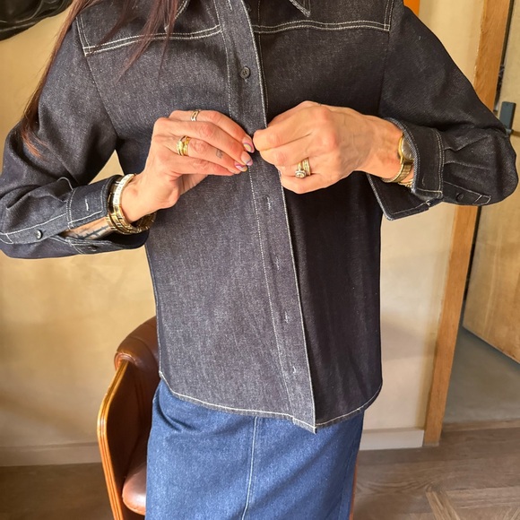 CO Dark Indigo Denim Button Up Shirt Contrast Stitch Premium Denim Size S - Picture 8 of 8